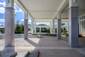Six columns hold up the library entrance