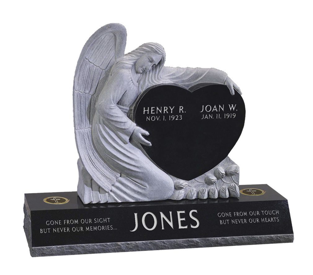 Granite upright cremation marker with angel statue